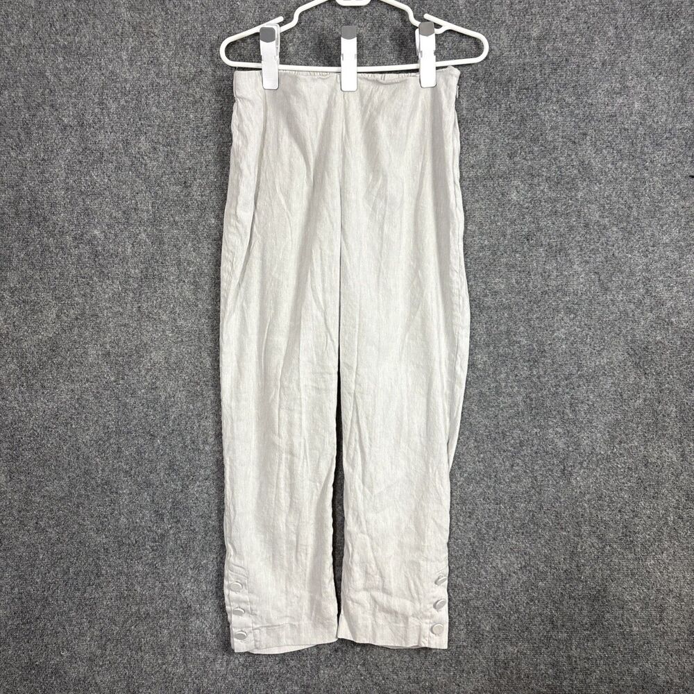 J.JILL Linen Stretch Pants Womens Size L gray Crop Lagenlook Beach Cottagecore